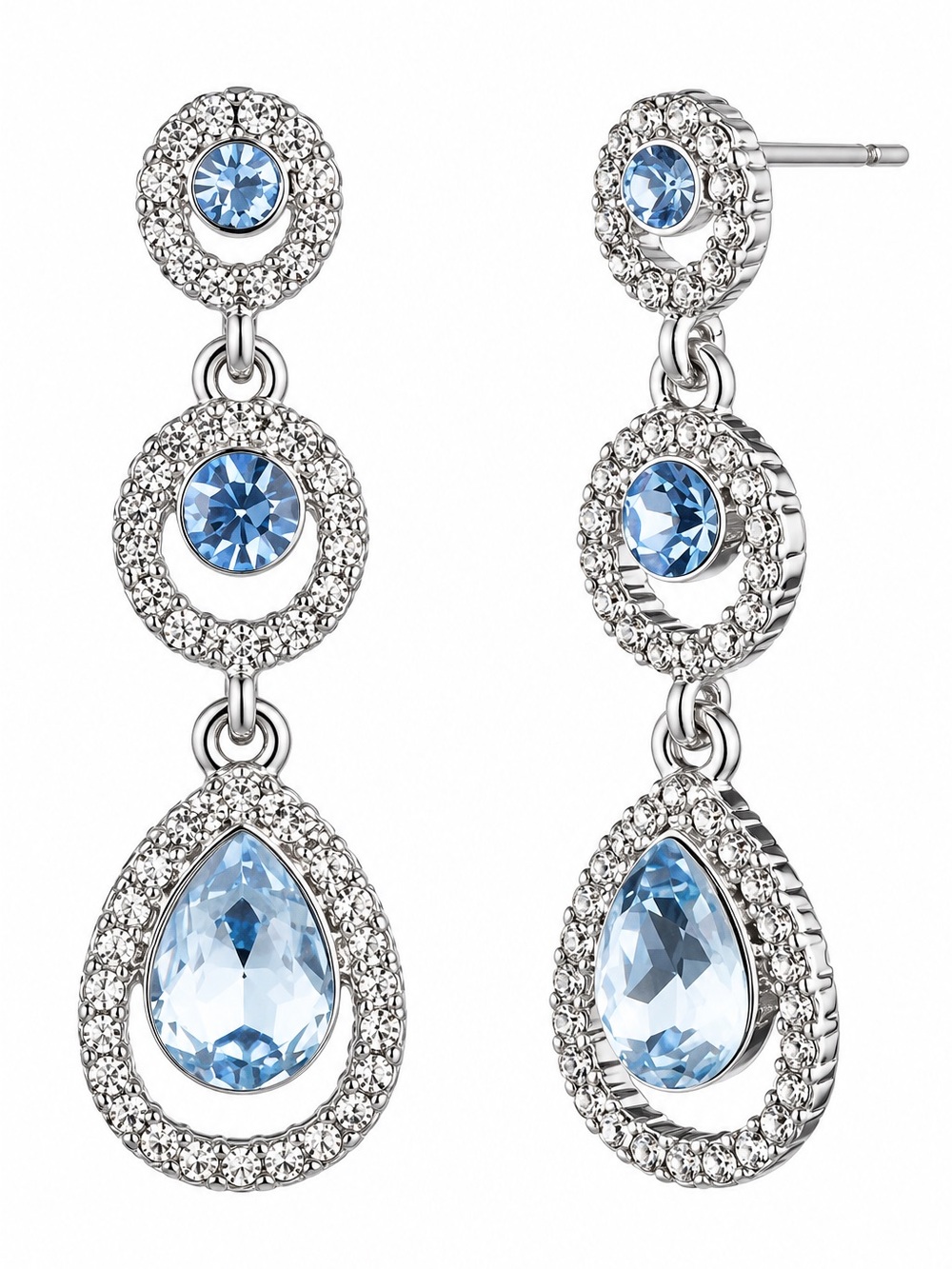 Givenchy Silver Tone Blue Crystal Teardrop Drop Earrings